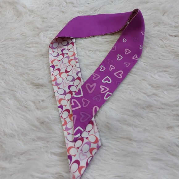 Coach Pink Signature Pattern Silk Head Scarf - Picture 2 of 5